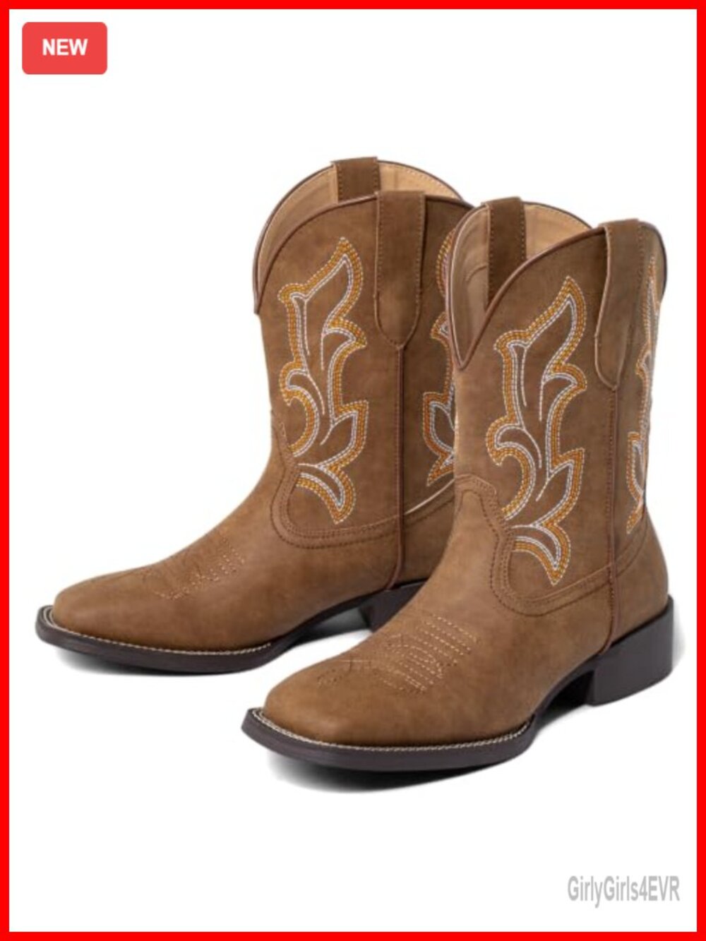 Womens Square Toe Ankle Cowgirl Boots Faux Leather Embroidered Western Bootie